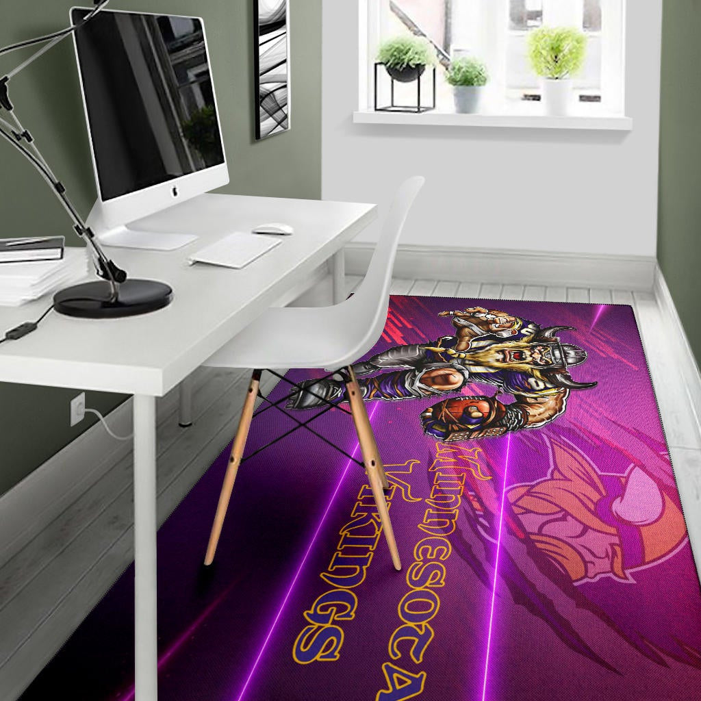 Minnesota Vikings American Football Team Area Rug Giant Viking Holding Rugby Running Pink Purple Rugs Home Decor