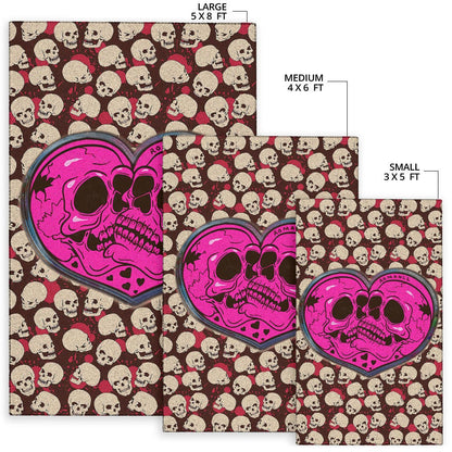 Skull Area Rug - Romantic Couple Skull Love Pink Heart Patterns Rugs Home Decor
