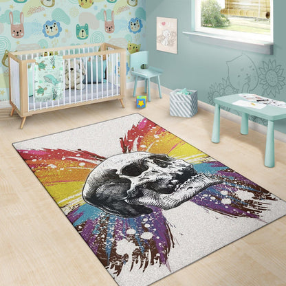 Skull Area Rug - Sickness Skull With Colorful Beautiful Butterfly Wings Rugs Home Decor