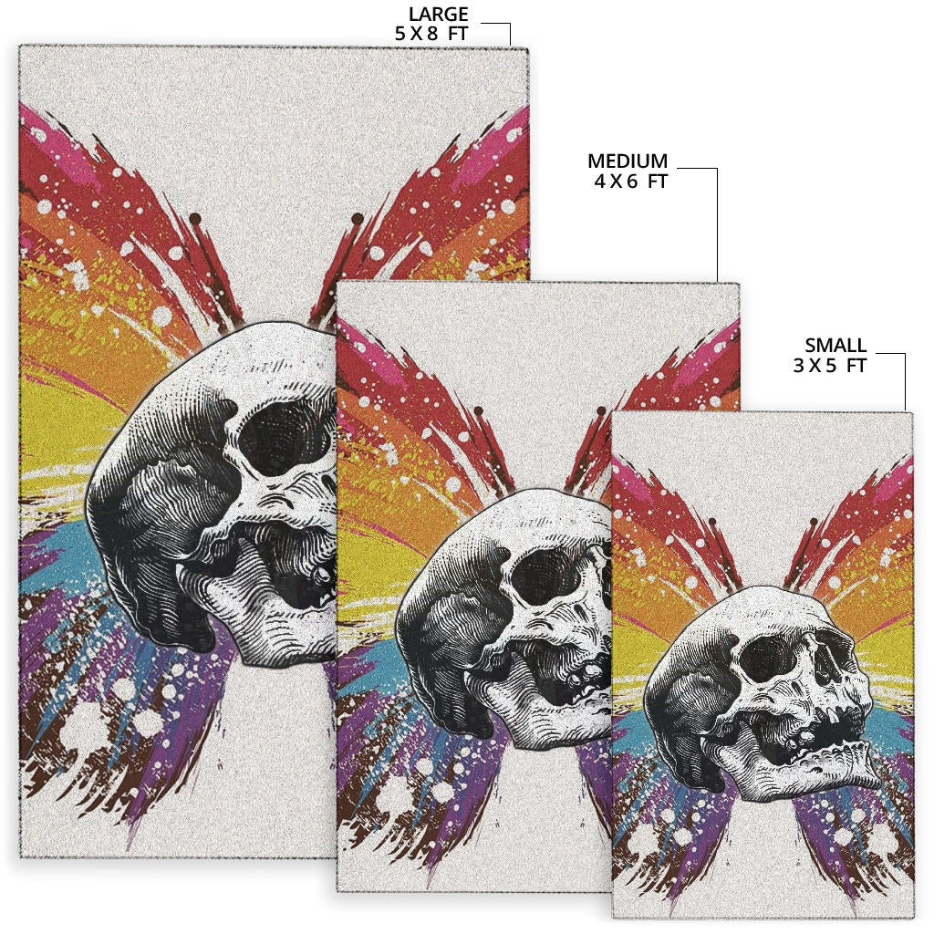 Skull Area Rug - Sickness Skull With Colorful Beautiful Butterfly Wings Rugs Home Decor