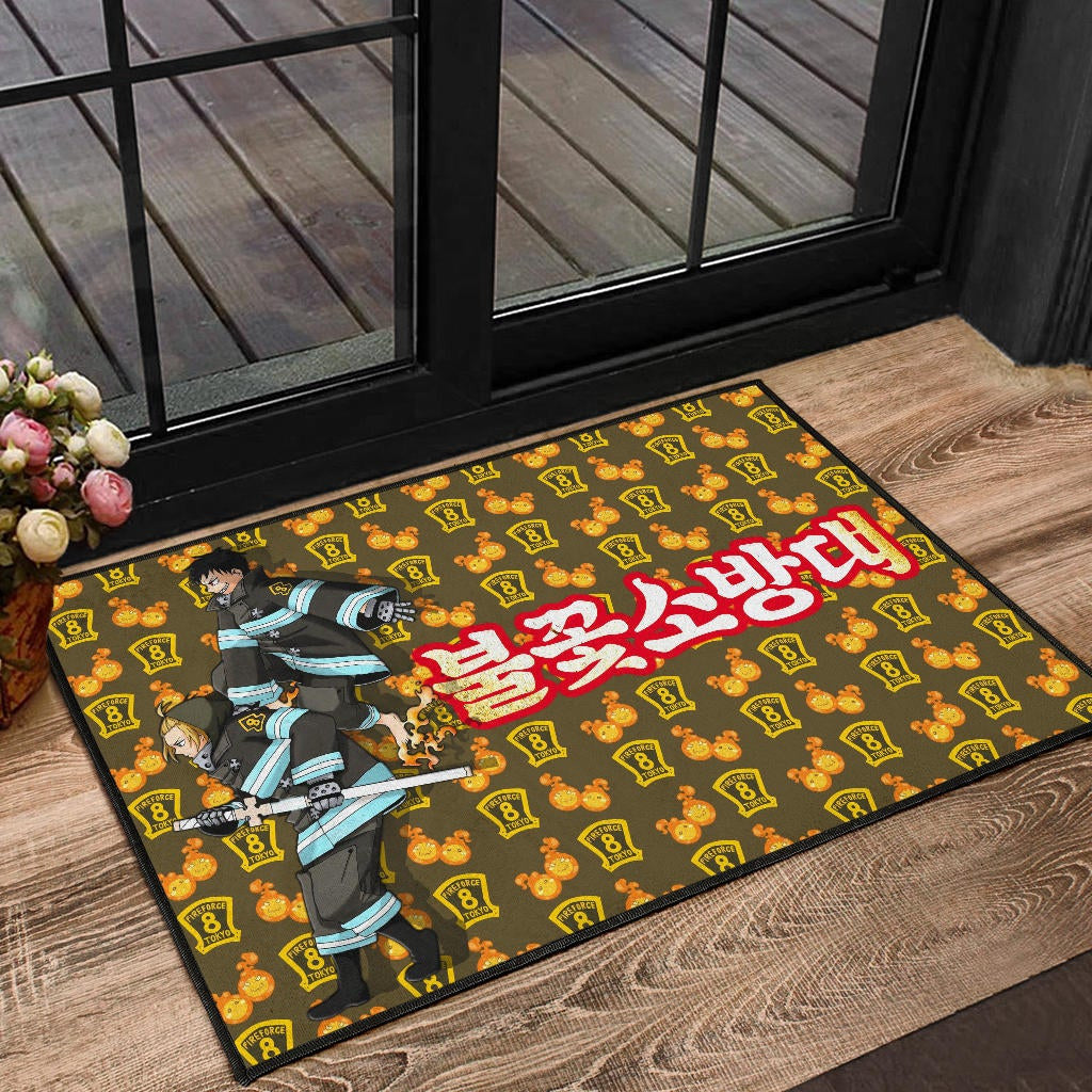 Fire Force Anime Door Mat Tamaki And Arthur Evil Smile Sneaking Out Door Mat Home Decor
