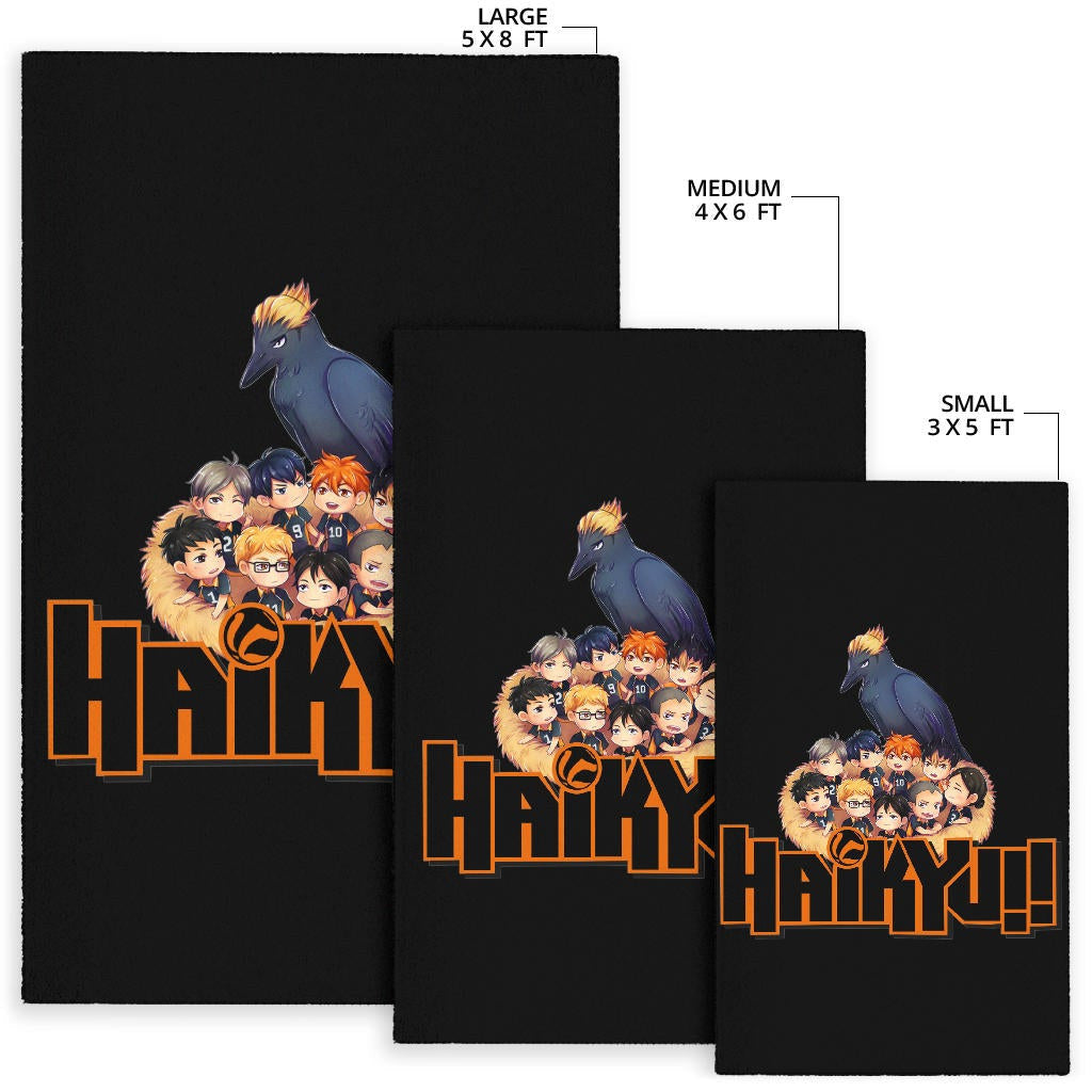 Haikyuu Anime Area Rug - Haikyuu Chibi Volleyball Team Members In Raven Nest Rugs Home Decor