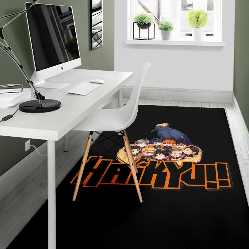 Haikyuu Anime Area Rug - Haikyuu Chibi Volleyball Team Members In Raven Nest Rugs Home Decor
