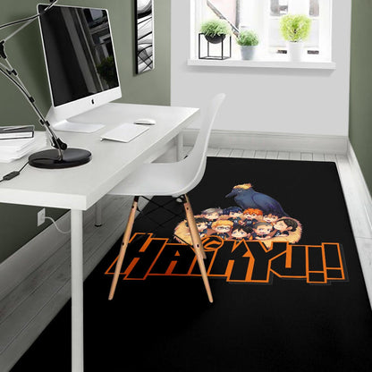 Haikyuu Anime Area Rug - Haikyuu Chibi Volleyball Team Members In Raven Nest Rugs Home Decor