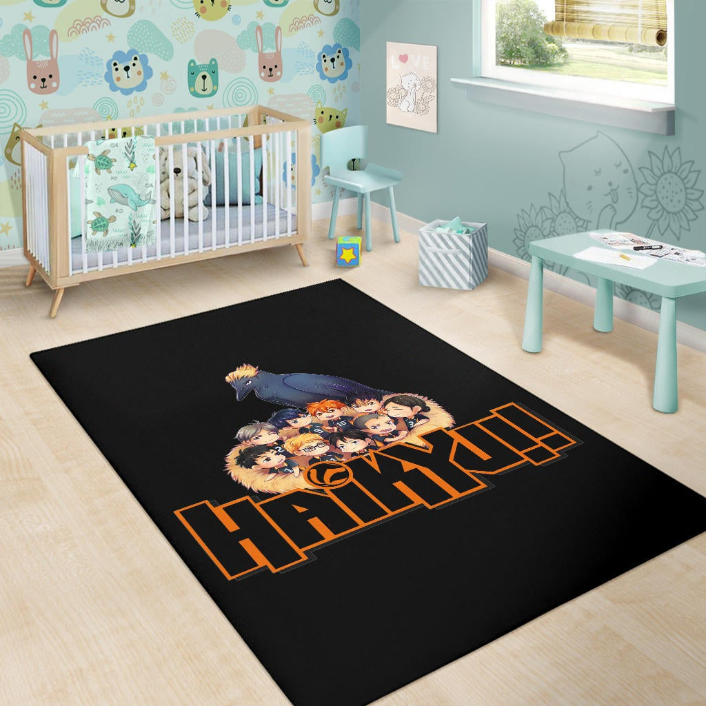 Haikyuu Anime Area Rug - Haikyuu Chibi Volleyball Team Members In Raven Nest Rugs Home Decor