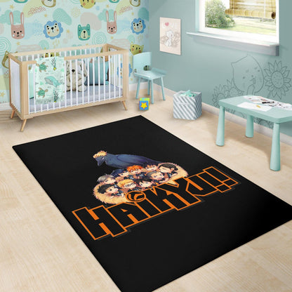 Haikyuu Anime Area Rug - Haikyuu Chibi Volleyball Team Members In Raven Nest Rugs Home Decor