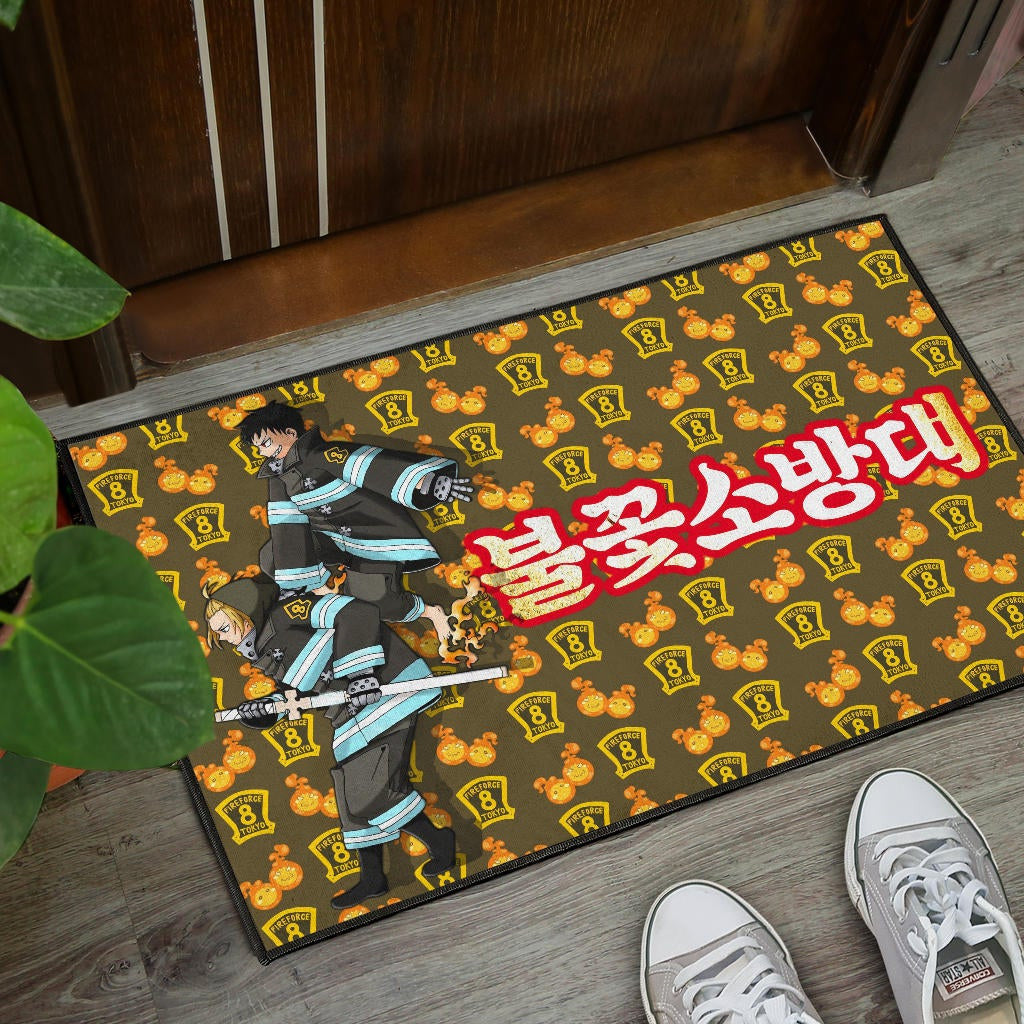 Fire Force Anime Door Mat Tamaki And Arthur Evil Smile Sneaking Out Door Mat Home Decor