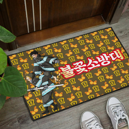 Fire Force Anime Door Mat Tamaki And Arthur Evil Smile Sneaking Out Door Mat Home Decor