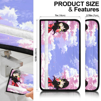 Inuyasha Anime Seat Belt Covers Sango And Kirara Hugging Sakura Blossom Kanji Text Belt Covers