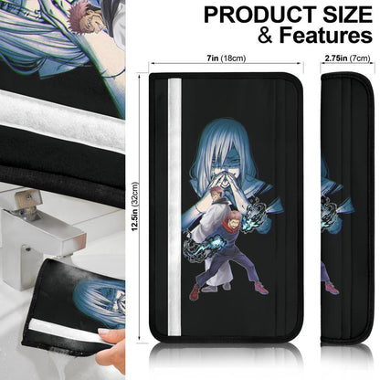Jujutsu Kaisen Anime Seat Belt Covers - Sukuna Yuji Black Fire Vs Mahito Hand Sign Belt Covers