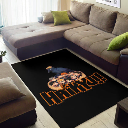 Haikyuu Anime Area Rug - Haikyuu Chibi Volleyball Team Members In Raven Nest Rugs Home Decor