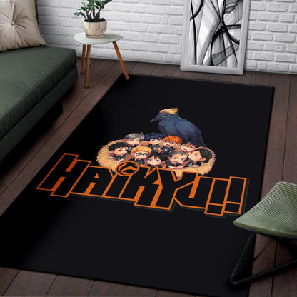 Haikyuu Anime Area Rug - Haikyuu Chibi Volleyball Team Members In Raven Nest Rugs Home Decor