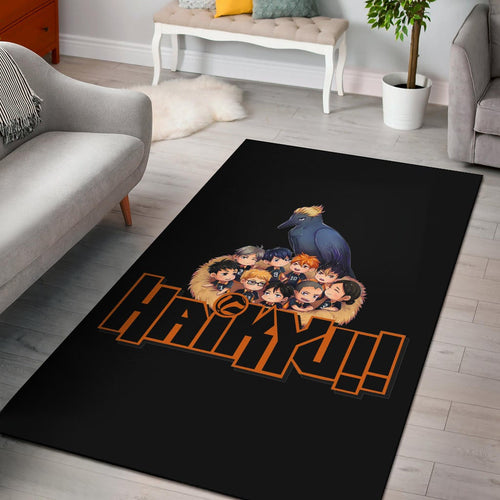 Haikyuu Anime Area Rug - Haikyuu Chibi Volleyball Team Members In Raven Nest Rugs Home Decor