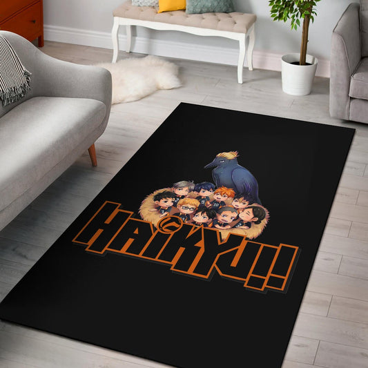 Haikyuu Anime Area Rug - Haikyuu Chibi Volleyball Team Members In Raven Nest Rugs Home Decor