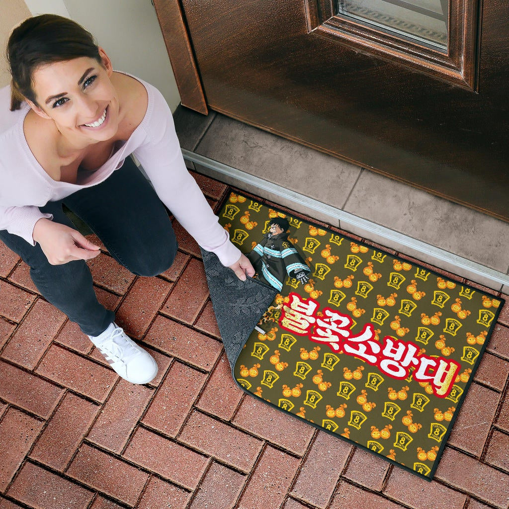 Fire Force Anime Door Mat Tamaki And Arthur Evil Smile Sneaking Out Door Mat Home Decor