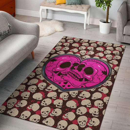 Skull Area Rug - Romantic Couple Skull Love Pink Heart Patterns Rugs Home Decor