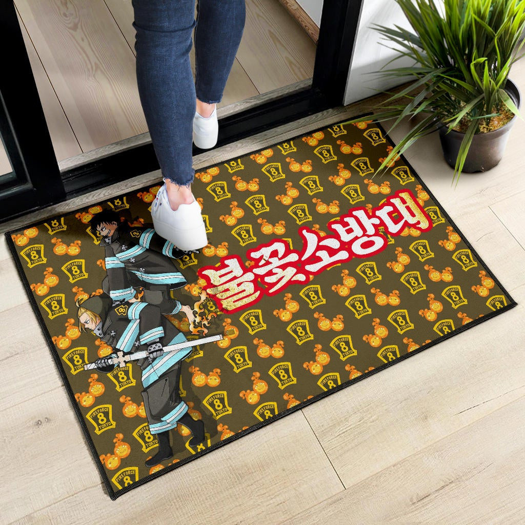Fire Force Anime Door Mat Tamaki And Arthur Evil Smile Sneaking Out Door Mat Home Decor