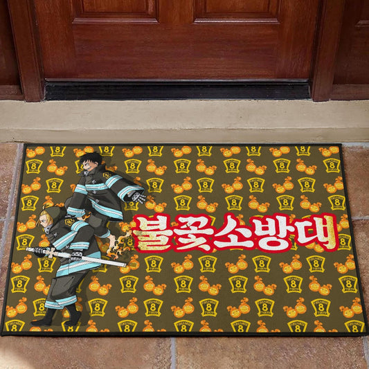 Fire Force Anime Door Mat Tamaki And Arthur Evil Smile Sneaking Out Door Mat Home Decor