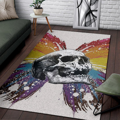 Skull Area Rug - Sickness Skull With Colorful Beautiful Butterfly Wings Rugs Home Decor
