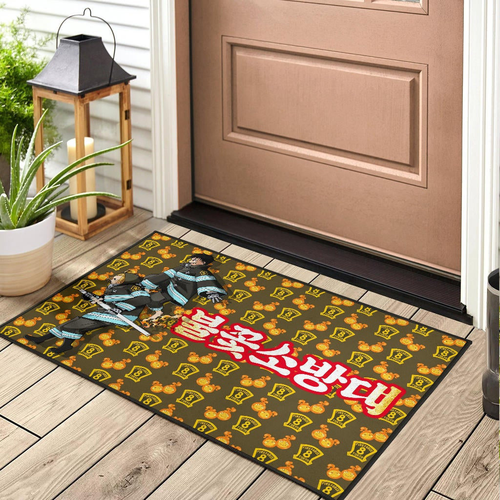 Fire Force Anime Door Mat Tamaki And Arthur Evil Smile Sneaking Out Door Mat Home Decor