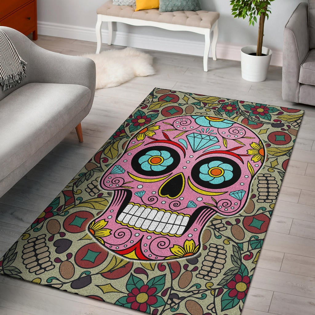 Skull Area Rug - Pink Mandala Skull Floral Skull Patterns Rugs Home Decor