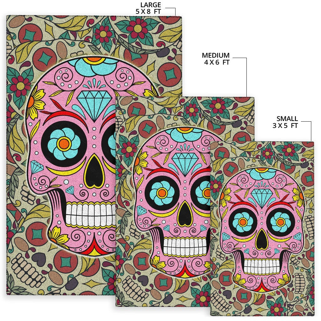 Skull Area Rug - Pink Mandala Skull Floral Skull Patterns Rugs Home Decor