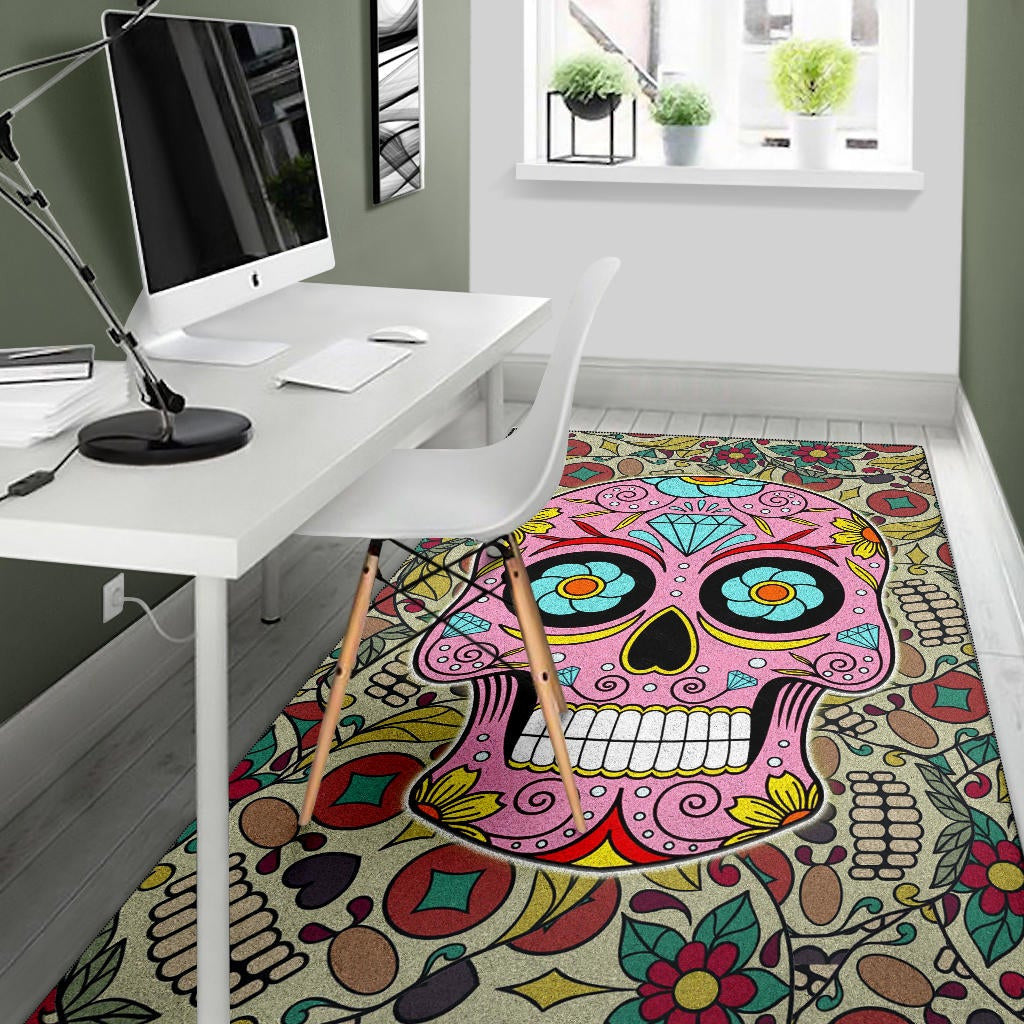 Skull Area Rug - Pink Mandala Skull Floral Skull Patterns Rugs Home Decor