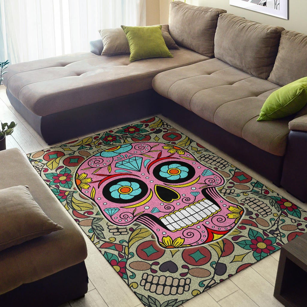 Skull Area Rug - Pink Mandala Skull Floral Skull Patterns Rugs Home Decor
