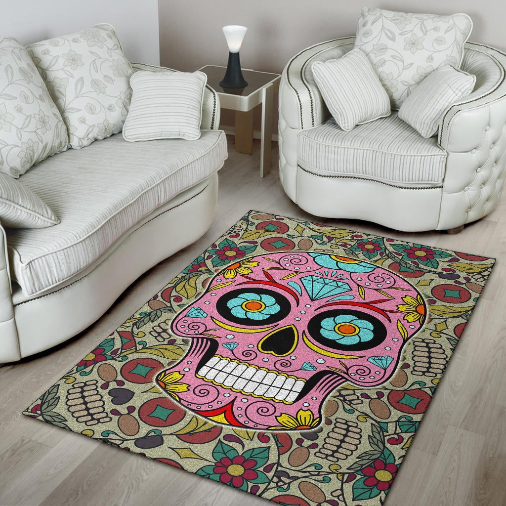 Skull Area Rug - Pink Mandala Skull Floral Skull Patterns Rugs Home Decor