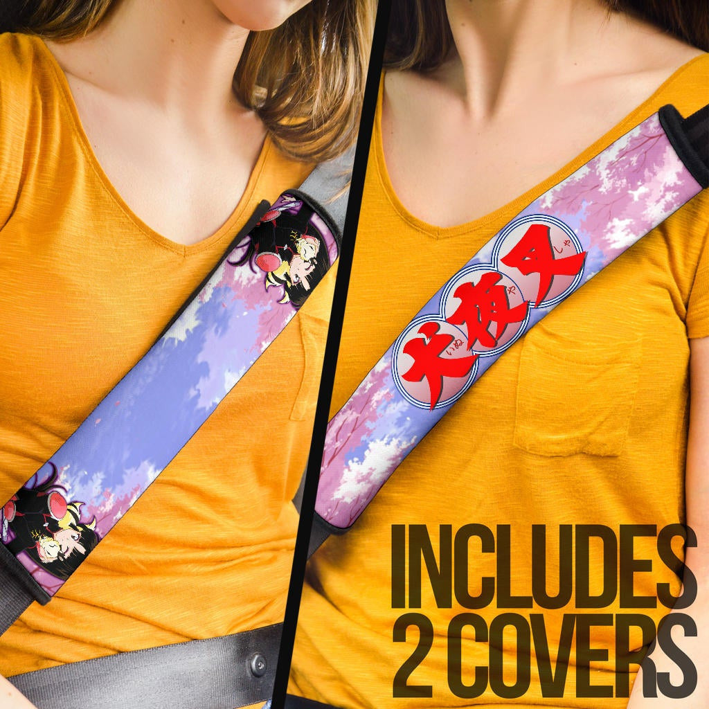 Inuyasha Anime Seat Belt Covers Sango And Kirara Hugging Sakura Blossom Kanji Text Belt Covers