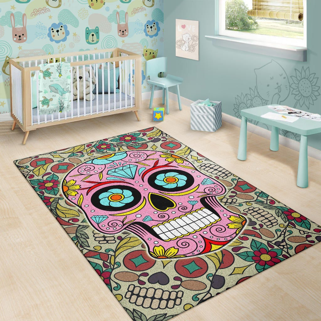 Skull Area Rug - Pink Mandala Skull Floral Skull Patterns Rugs Home Decor