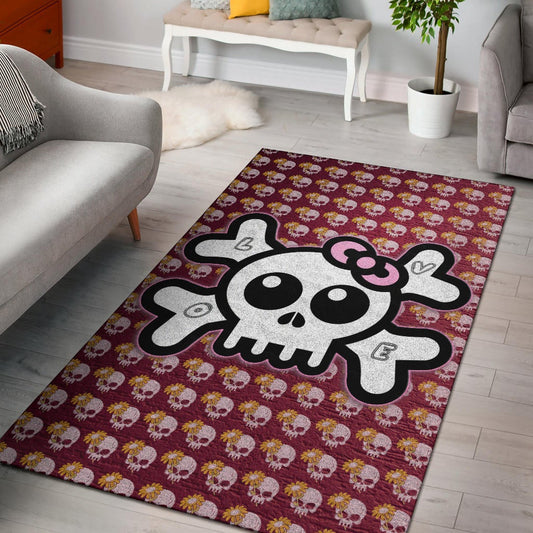 Skull Area Rug - Feminine Skull Sign With Sunflower Patterns Rugs Home Decor