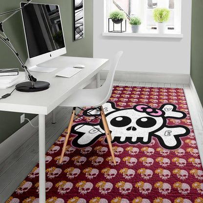 Skull Area Rug - Feminine Skull Sign With Sunflower Patterns Rugs Home Decor