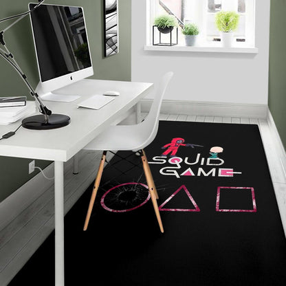 Squid Game Movie Area Rug - Chibi Squid Worker With Lost Player Rugs Home Decor