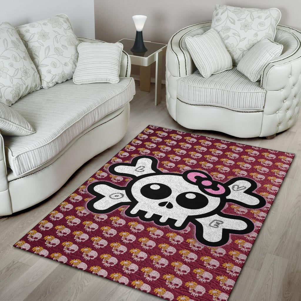 Skull Area Rug - Feminine Skull Sign With Sunflower Patterns Rugs Home Decor