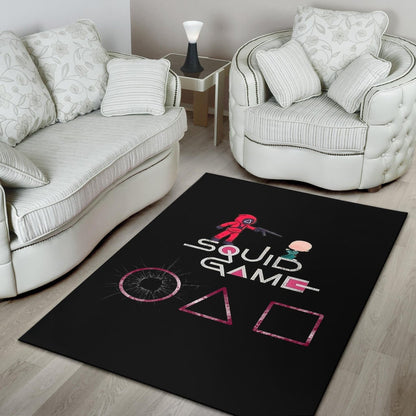 Squid Game Movie Area Rug - Chibi Squid Worker With Lost Player Rugs Home Decor