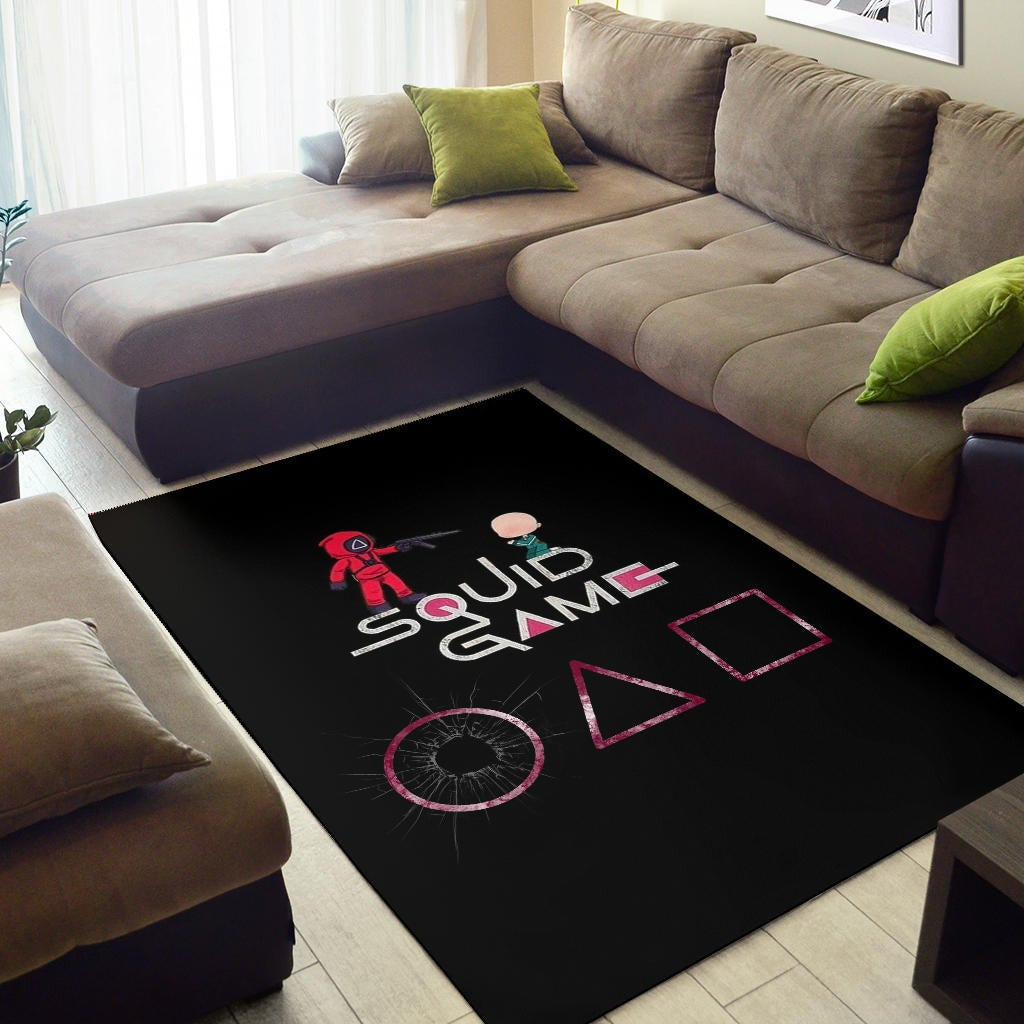Squid Game Movie Area Rug - Chibi Squid Worker With Lost Player Rugs Home Decor