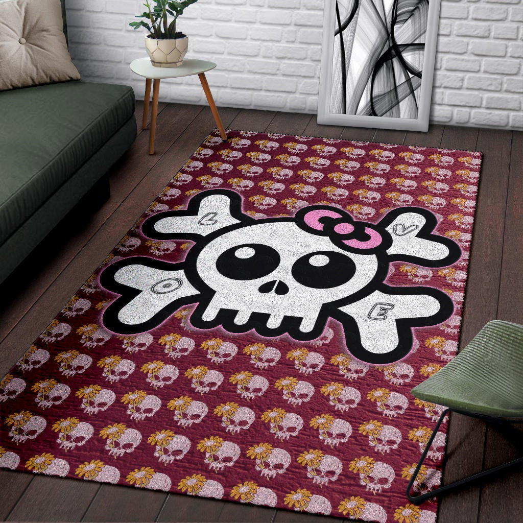 Skull Area Rug - Feminine Skull Sign With Sunflower Patterns Rugs Home Decor