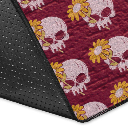 Skull Area Rug - Feminine Skull Sign With Sunflower Patterns Rugs Home Decor