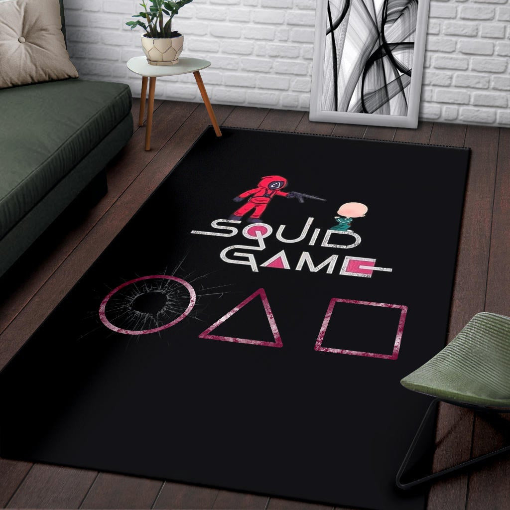 Squid Game Movie Area Rug - Chibi Squid Worker With Lost Player Rugs Home Decor