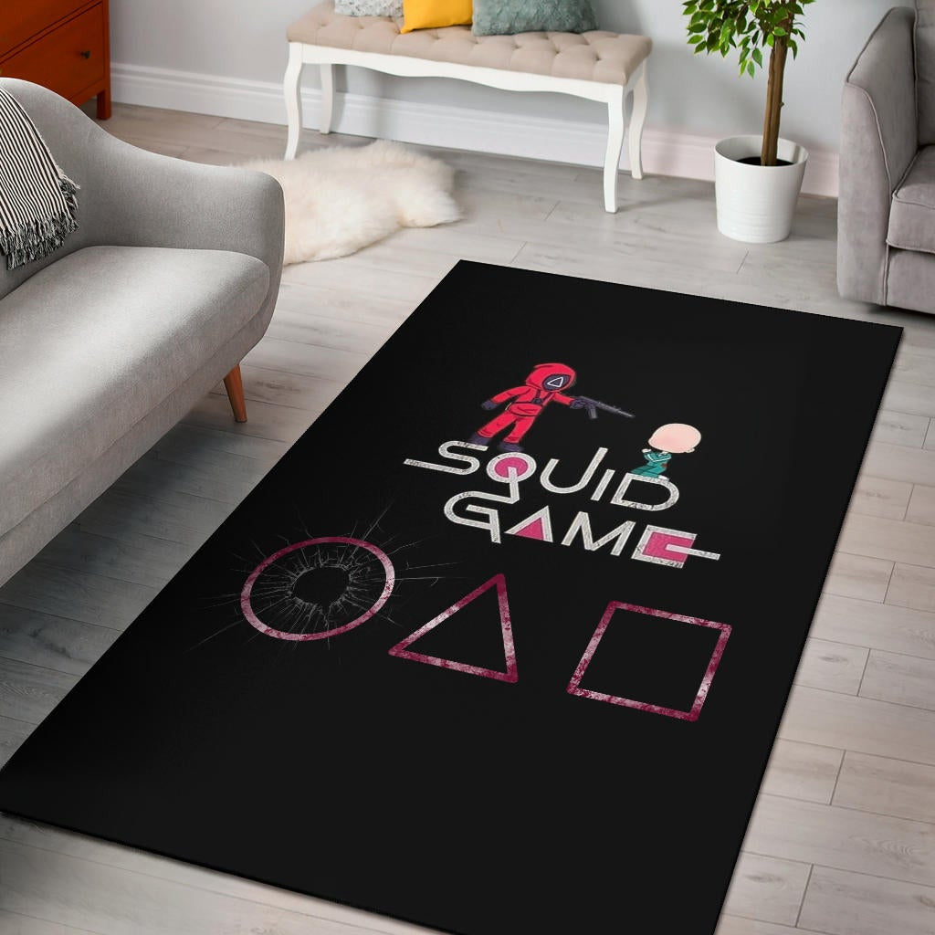 Squid Game Movie Area Rug - Chibi Squid Worker With Lost Player Rugs Home Decor
