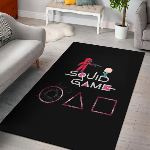 Squid Game Movie Area Rug - Chibi Squid Worker With Lost Player Rugs Home Decor