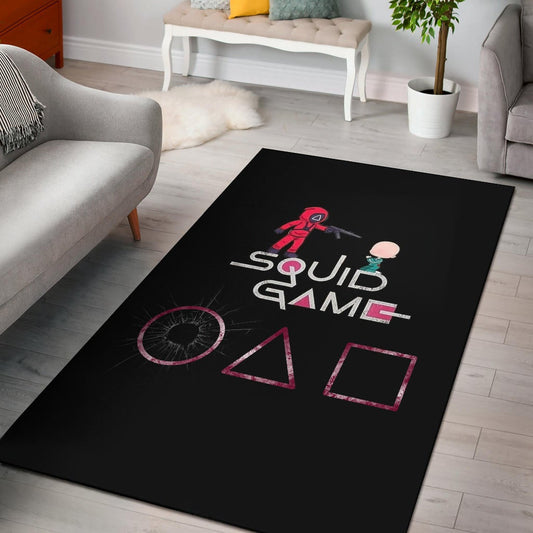 Squid Game Movie Area Rug - Chibi Squid Worker With Lost Player Rugs Home Decor