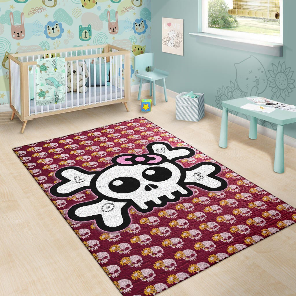Skull Area Rug - Feminine Skull Sign With Sunflower Patterns Rugs Home Decor