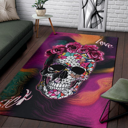 Valentine Area Rug - Mosaic Skull Wearing Rose Crown Sick Love Rugs Home Decor
