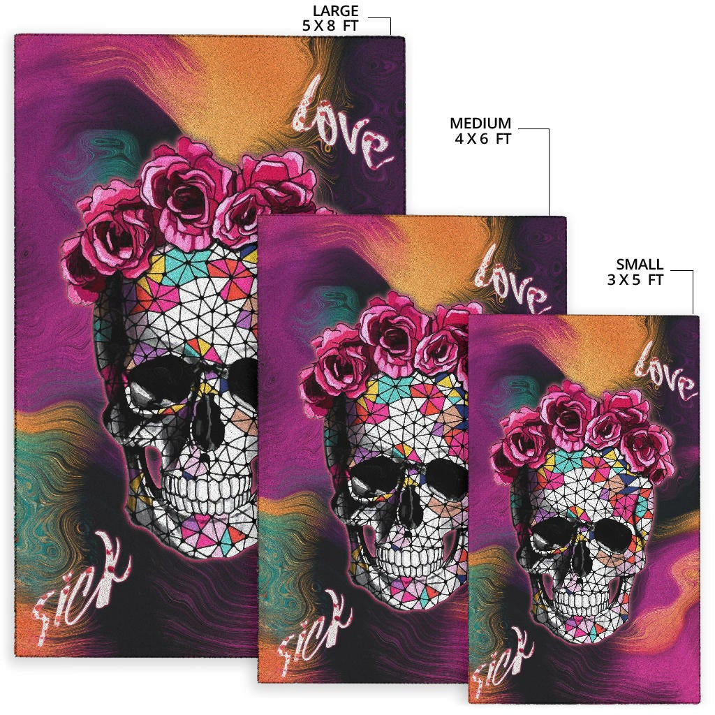 Valentine Area Rug - Mosaic Skull Wearing Rose Crown Sick Love Rugs Home Decor