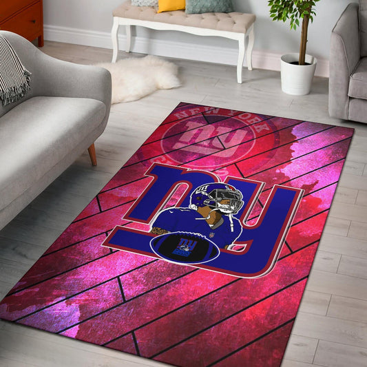 New York Giants American Football Team Area Rug Odell Beckham Jr Artwork Red Wood Pattern Background Rugs Home Decor