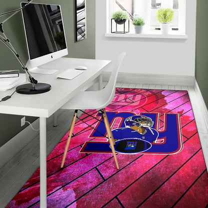 New York Giants American Football Team Area Rug Odell Beckham Jr Artwork Red Wood Pattern Background Rugs Home Decor