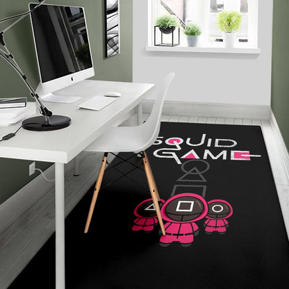 Squid Game Movie Area Rug Cute Chibi Squid Workers Round Square Triangle Rugs Home Decor