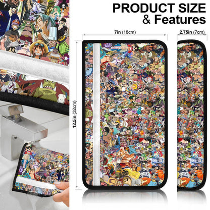 One Piece Anime Seat Belt Covers - Full Characters Background Big Skull Pirate Symbol Belt Covers